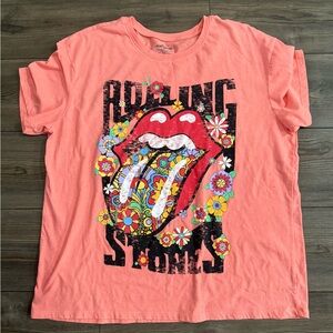 Rolling Stones Girls Graphic Tee Youth XL Pink Floral Tongue Shirt